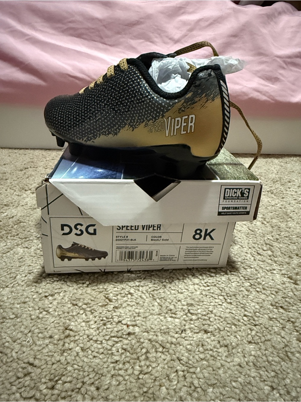 DSG Speed Viper Kids Soccer Cleats Black Gold Size 8K